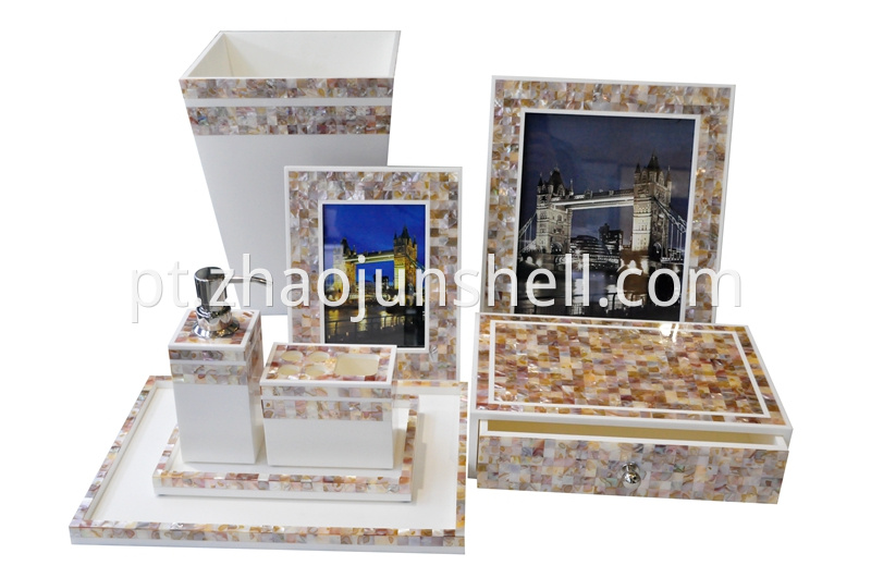 mother of pearl hotel bathroom accessorry set